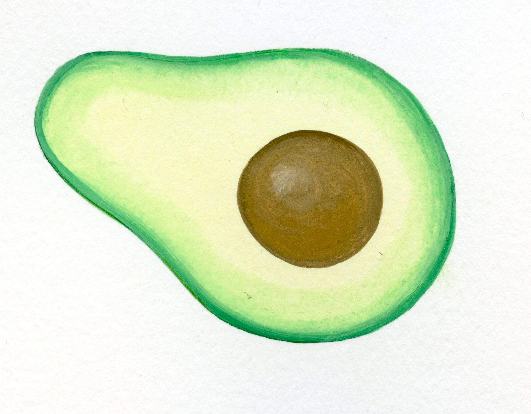 Painted illustration of a halved avocado